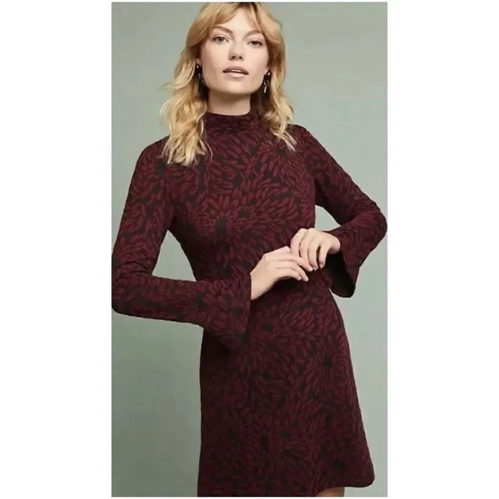 Anthropologie - Hutch Michaela Floral Textured Sweater Dress in color Wine